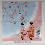 [코사카]일본문화 체험:花かんざし(꽃비녀):일본 여인 프린팅,자수 손수건-하늘/분홍 두여인