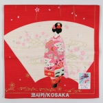[코사카]일본문화 체험:花かんざし(꽃비녀):일본 여인 프린팅,자수 손수건-빨강,진보라 2종류